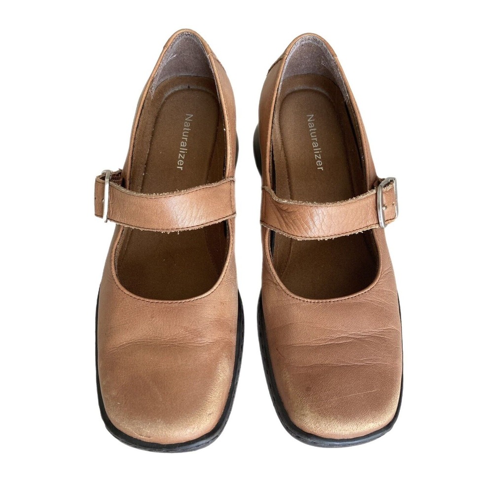 Vintage 90s Y2k Era Light Brown Leather Platform Maryjane Buckle Shoes 6/6.5